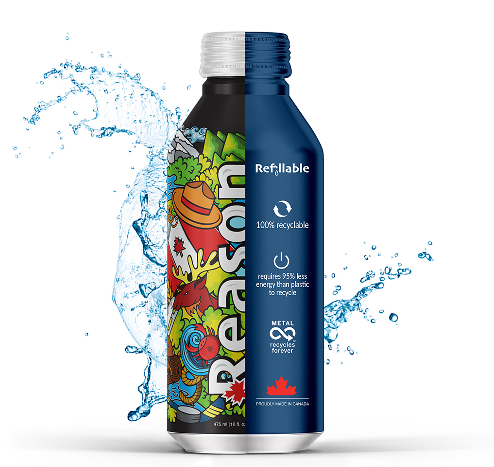 Reason premium water aluminium bottle with water splash