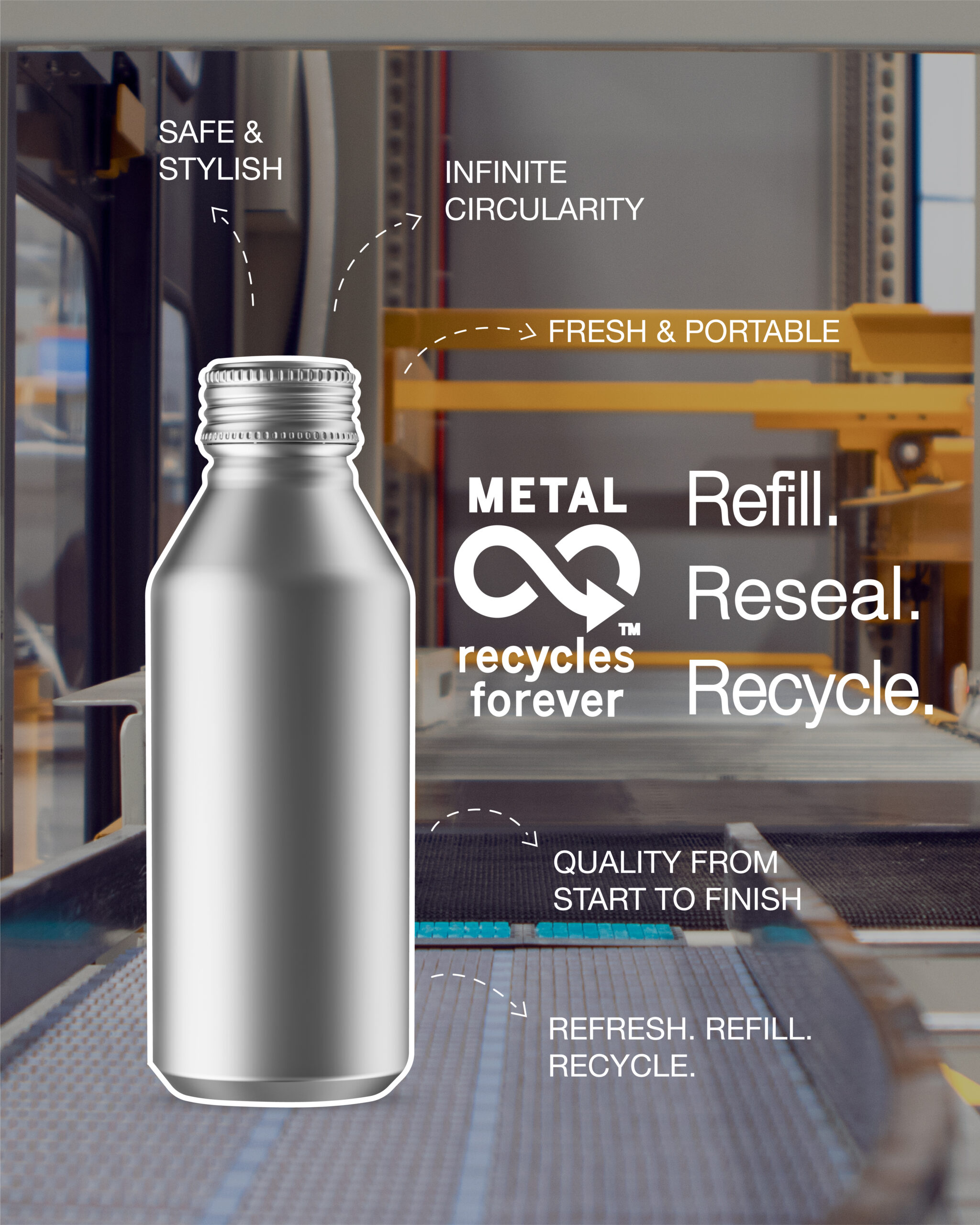 Metal recycles forever aluminium bottle with all features of the bottle